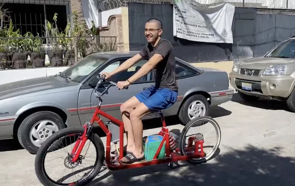 Completed electric bicycle being tested in use